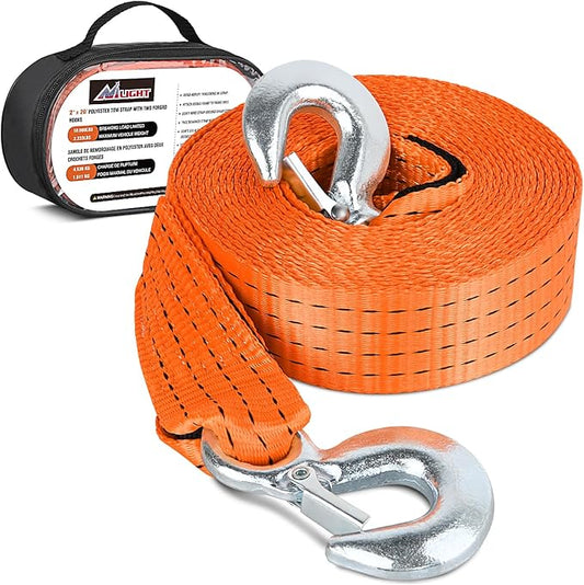 Nilight Tow Strap Heavy Duty with Safety Hooks 2”x20’ 10,000LBS Breaking Strength Towing Strap Rope for Trucks Vehicles Towing Accessories Cable Trailers, 2 Years Warranty