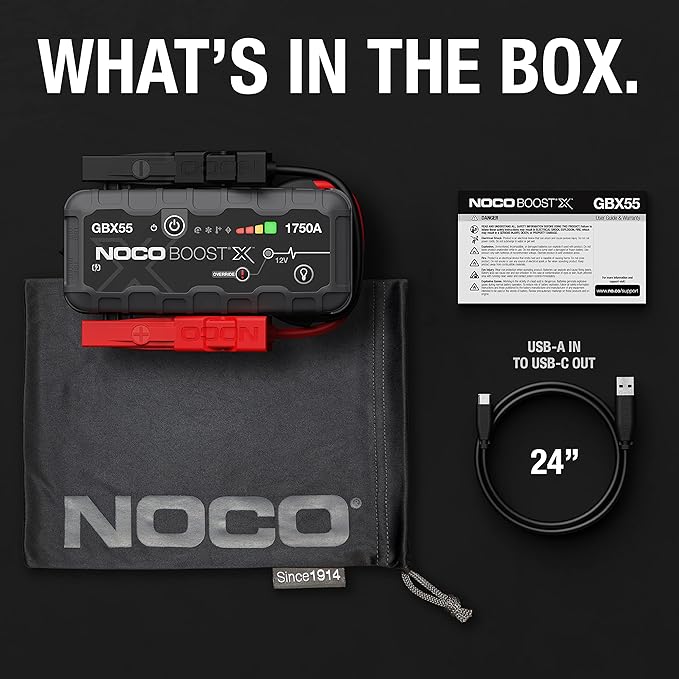 NOCO Boost X GBX55: 1750A UltraSafe Jump Starter – 12V Lithium Battery Booster Pack, Portable Jump Box, Power Bank & Jumper Cables - for 7.5L Gas and 5.0L Diesel Engines