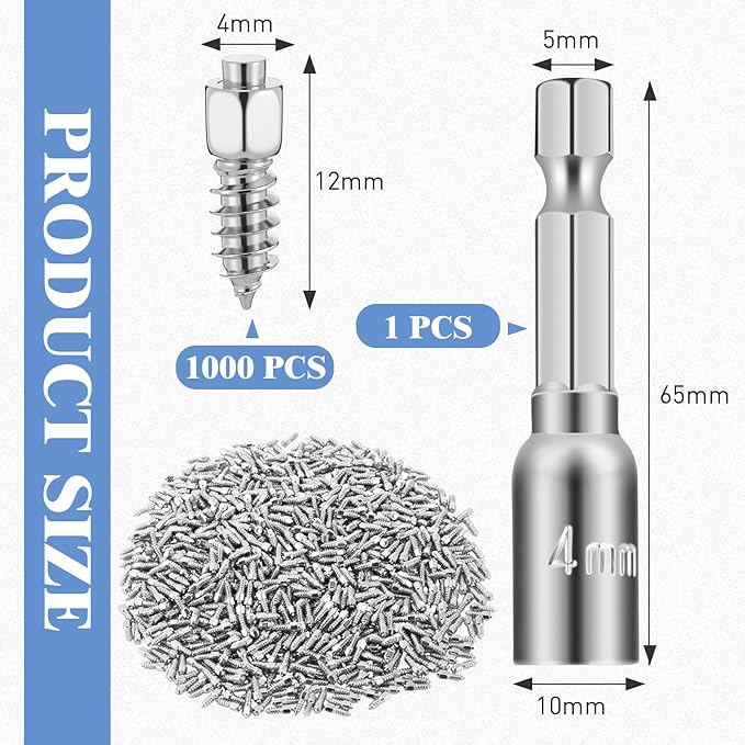 1000pcs 4x12mm Carbide Screw Tire Studs Anti Slip Snow Tire Studs Wheel Tyre Anti Ice Snow Spikes for SUV/tractor/ATV/UTV/motorcycle, with Installation Tool