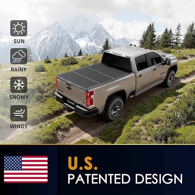 FRP Hard Tri Fold Tonneau Cover for Toyota Tundra 5.5ft Bed 2022-2025, Low Profile Truck Bed Cover Heavy Duty Aluminum Hard Folding Waterproof Fiberglass Anti-Theft 5.5 ft (66.7")