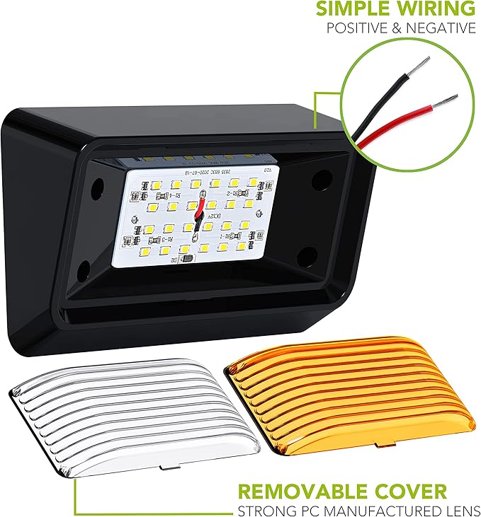 Leisure LED RV Exterior Porch Utility Light - 12v 280 Lumen Lighting Fixture. Replacement Lighting for RVs, Trailers, Campers, 5th Wheels. Black Base, Clear and Amber Lens Included (Black, 1-Pack)