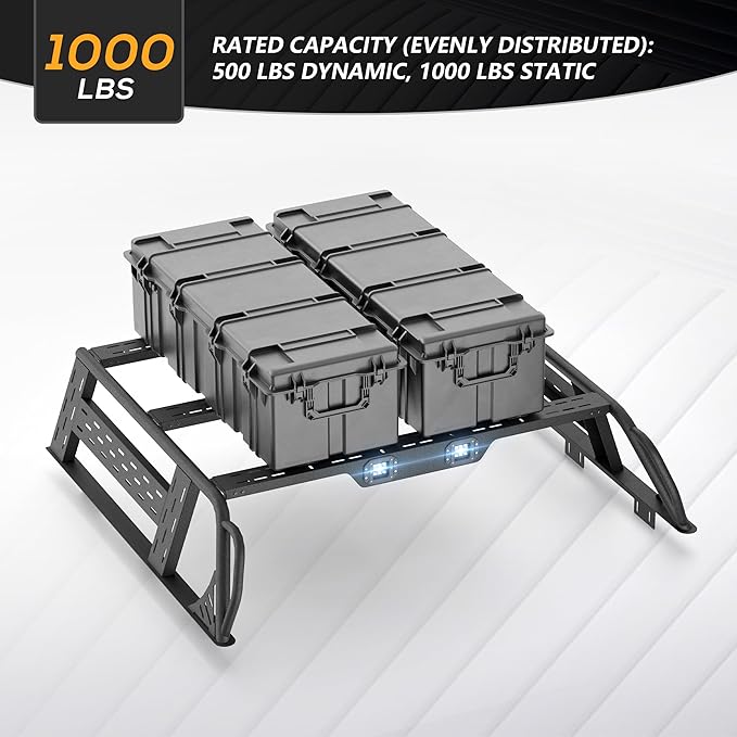 13.8" High Overland Bed Racks Truck Cargo Carrier Compatible with 2015-2022 Chevrolet Colorado & GMC Canyon with 2 LED Lights and Bed Rails, Full-Size Truck Rear Ladder Rack Back Cross Bars