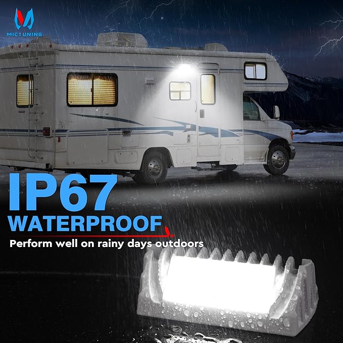MICTUNING RV Exterior LED Porch Utility Light 12V Each Replacement Lighting for RVs Trailers Campers Pack of 2, White
