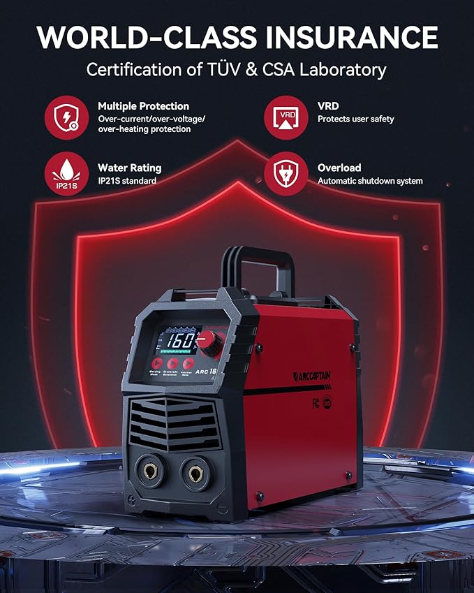 ARCCAPTAIN Upgraded 110V/220V Stick Welder, [Large LED Display] 160A ARC/Lift TIG Welding Machine with Synergic Control, IGBT Inverter Portable MMA Welder Machine with Hot Start/Arc Force