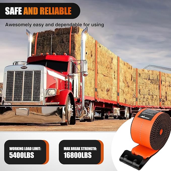Nilight Truck Straps 4”×30’ Orange Heavy Duty Winch Straps with Flat Hook Break Strength 16800LBS WLL 5400LBS Cargo Straps for Flatbeds Trucks Trailers Farms Rescues Tree Saver (10PACK)