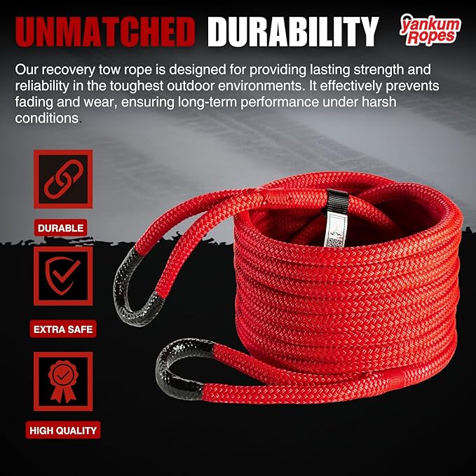Yankum Kinetic Recovery Rope - Heavy Duty 5/8" x 30' Tow Rope, Off-Road & Vehicle Recovery, Kinetic Energy Ropes for 4x4, Jeep, and Trucks, Made in USA – Viper Series