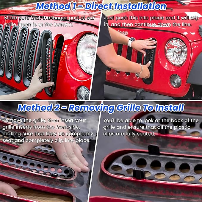 7PCS Front Grill Mesh Inserts for Jeep Wrangler JK JKU Unlimited 2007 2008 2009 2010 2011 2012 2013 2014 2015 2016 2017 2018 Grille Guard Cover Trim Clip-in Exterior Accessories (Matte Blue)