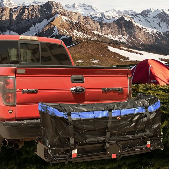 FORWODE 60x20x6 Hitch Carrier for 2 Inch Receiver, 500LB Capacity Hitch Mount Rack with Folding Cargo Basket, Rust-Resistant Coat, Includes Cargo Net