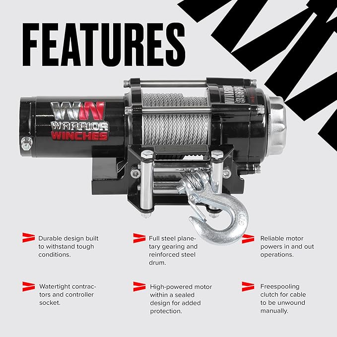 Warrior Winches Ninja 3500 lbs - Premium 12V Electric ATV/UTV Winch with Steel Cable, Compact and Powerful 12 Volt ATV Winch - Comes with Wireless Remote - Perfect for ATV, UTV, Boat, Trailer