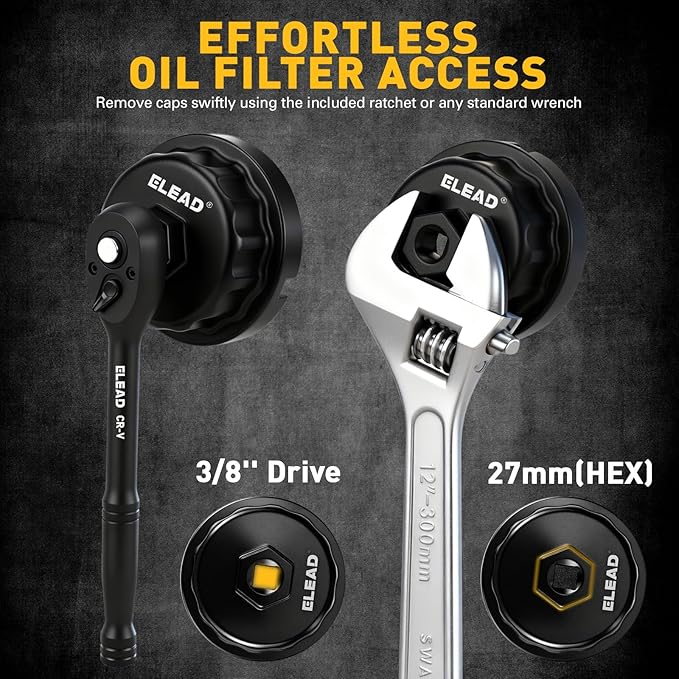 ELEAD 10-Piece Oil Filter Socket Wrench Set, 3/8" Drive Metric Cap Oil Filter Removal Tool, Low Profile Filters Socket Set with Ratchet Wrench Handle, Oil-change Kit Compatible with Toyota BMW Honda