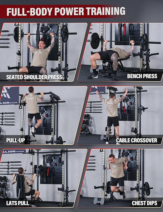 Major Fitness Drone3 Smith Machine – All-in-One Home Gym Squat Rack with Weight Bar, Cable Crossover Machine – Heavy-Duty Fitness Equipment for Strength Training and Full-Body Workouts