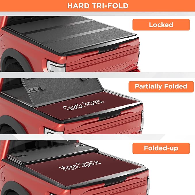 Hard Tri Fold Truck Bed Tonneau Cover Compatible with 2015-2025 Ford F150 5'5"Bed (66") with OE Track System