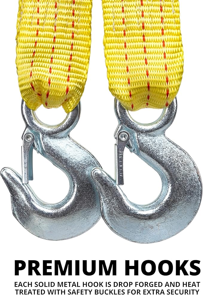 NEIKO 51005A Heavy-Duty Tow Strap with Hooks, 2 Inches by 20 Feet, Woven Polyester Webbing, and 10,000-Pound Capacity, HD Truck Recovery Strap and ATV Tow Strap, Tow Rope for Vehicles