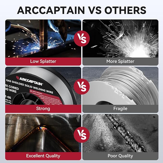 ARCCAPTAIN Flux Core Welding Wire .035, E71T-GS 035" Flux Core Welding Wire Gasless Low Splatter 10Lbs Mig Welding Wire Mild Carbon Steel Compatible With Lincoln Miller Forney Harbor Welder 4.5KG