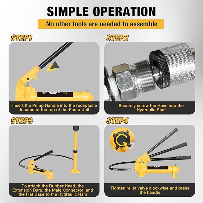 YELLOW JACKET 6 ton Porta Power Kit Hydraulic Ram Jack Pusher Puller Auto Body Frame Repair Tool with Blow Mold Carrying Storage Case for Car Repair,Truck,Farm