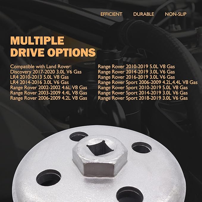 F3546LR 3/8" Drive 90.2mm x 15 Flutes Oil Filter Wrench Compatible with Land Rover & Jaguar Compatible with 3.0L 4.2L 4.4L 4.6L 5.0L Gas Engines