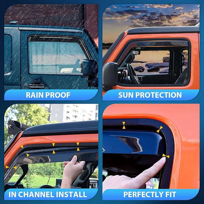 Nilight Window Visor Compatible with Jeep Wrangler JL/Jeep Gladiator 2018 2019 2020 2021 2022 2023 2024 Vent Window Visors, Rain Guards Acrylic-4pcs