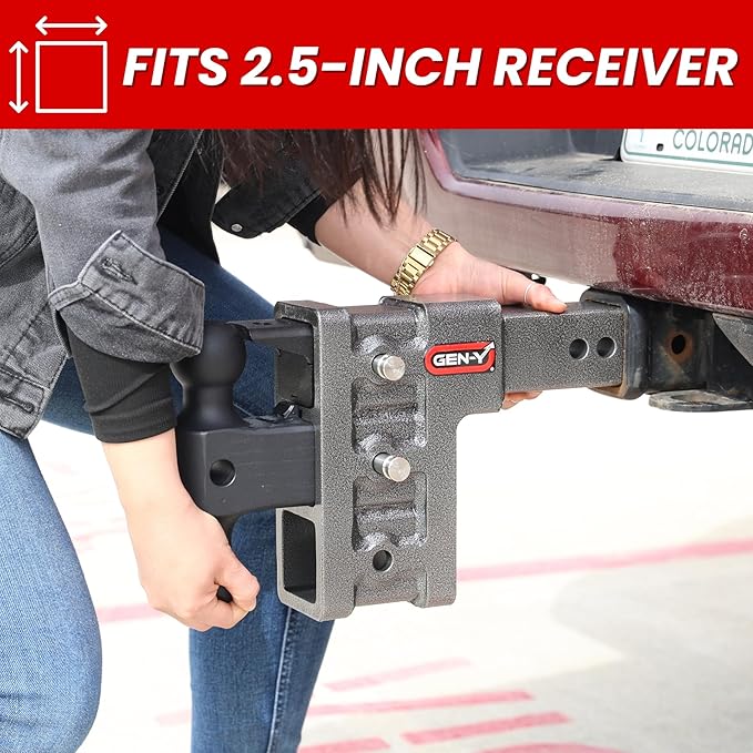 GEN-Y Hitch Tow Hitch for 2.5" Receiver | 6" Drop - 3 Adjustable Positions | 21k LBS Towing Capacity | 3k LBS Tongue Weight | Includes Dual Ball-Mount Attachment, Pintle Lock, 2 Locking Pins, Silver