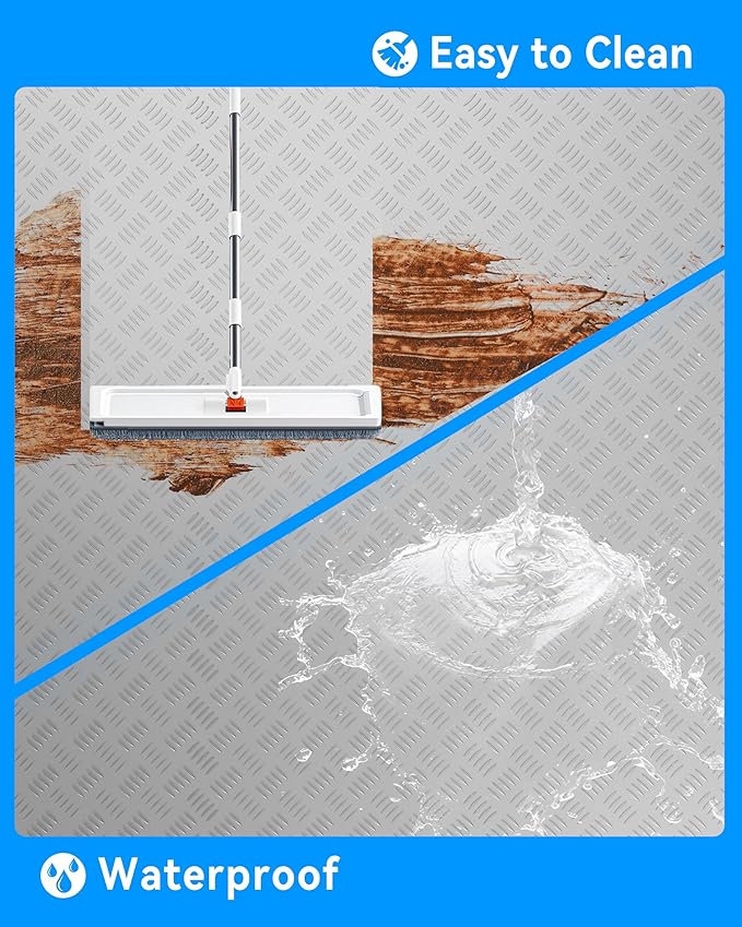 4' x 10' PVC Floor Mat, Enhanced Thickness Linear Rib PVC Protector | Non-Slip Walkway for Entryway, Workbench, Gym & Basement (Silver)