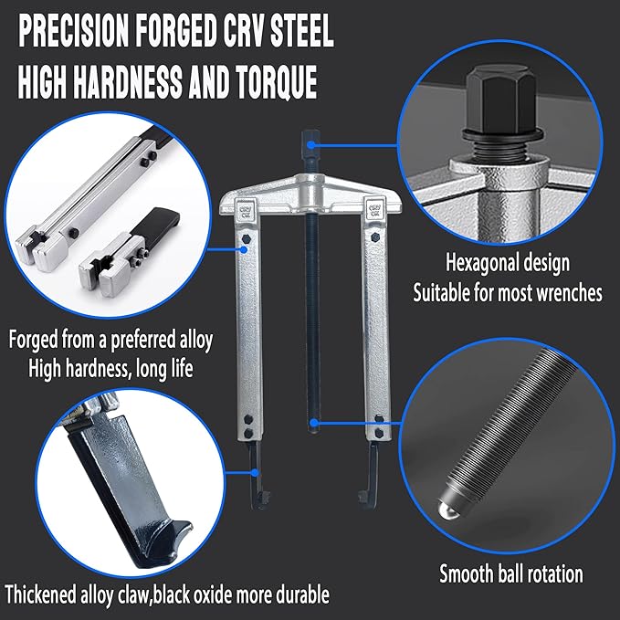 Gear Puller Set, 6 in1 Bearing Puller Kit, 13Pcs 2 Jaw & 3 Jaw Gear Puller with Reversible Jaws, Heavy Duty Cr-V Steel Pulley Flywheel Puller Tool for Bearing Gear Pulley Flywheel Removal