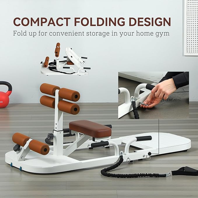 Soozier Foldable Sissy Squat Machine, Hip Thrust Machine with Push Up Stand, Multipurpose Glute Workout Equipment for Home Gym