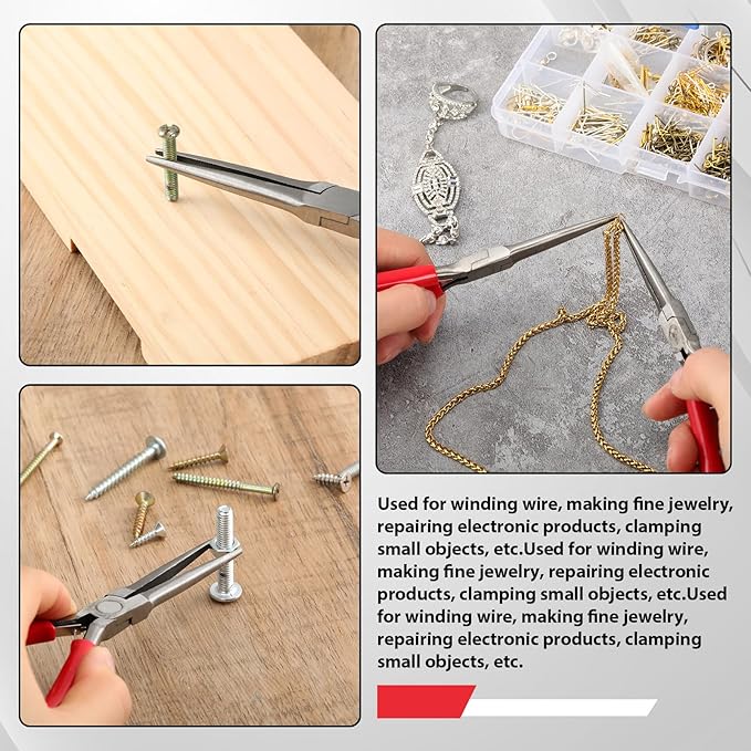 10 Pack Mini Needle Nose Pliers Bulk, 6 Inch Precision Pliers Set with Extra Long Tips for Jewelry Making, Wire Wrapping, Small Object Gripping, DIY Project(Red)