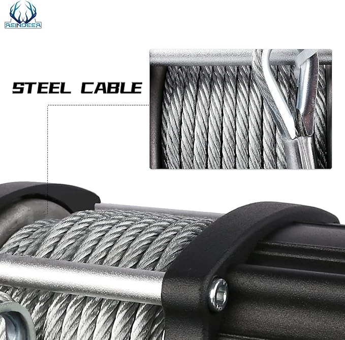 REINDEER New 12V Winch 4500 lb Load Capacity Electric Winch Kit for ATV UTV Steel Cable Wire Rope with Hawse Fairlead Waterproof IP67 with Wireless Remotes