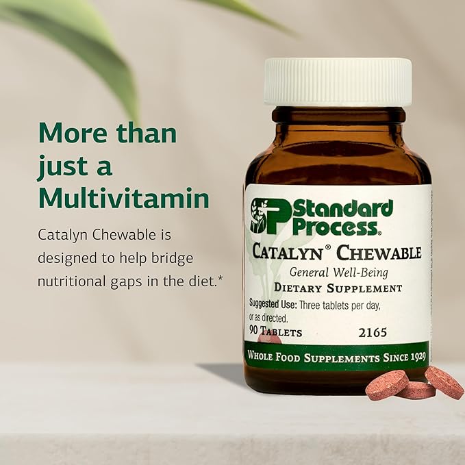 Standard Process Catalyn Chewable - Whole Food-Based Support for Cell Functioning - Includes Vitamins A, D, B6 - Aids Antioxidant Activity - Non-Dairy & Non-Soy - 90 Tablets