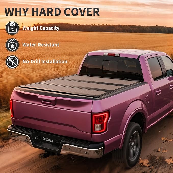 OEDRO Low-Profile Hard Tri-Fold Tonneau Cover Compatible with Toyota Tundra 2022 2023 2024 2025 2026 (Excl. Trail) 5.5ft Bed with Deck Rail System, One-Handed Quick Release, Drainage Design