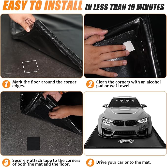 Garage Floor Mat Easy to Clean 7'9"x18' Heavy-Duty PVCContainment Mat with Waterproof Containment Protection for Cars SUVs Trucks Parking Garages Non-Slip Durable Containment Mat Multiple