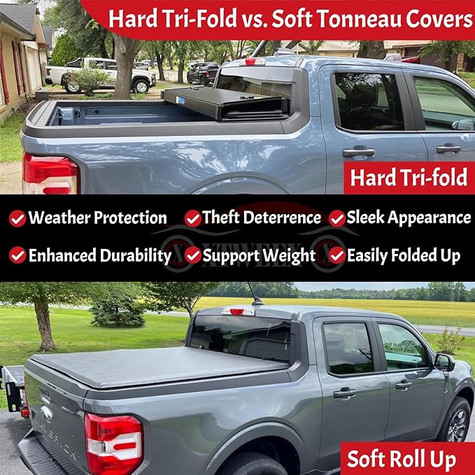 8' Hard Tri-Fold Truck Bed Tonneau Cover for 2015-2026 Ford F-150 8ft (96") Bed | Waterproof | Theftproof | Fiberglass | Security Lock