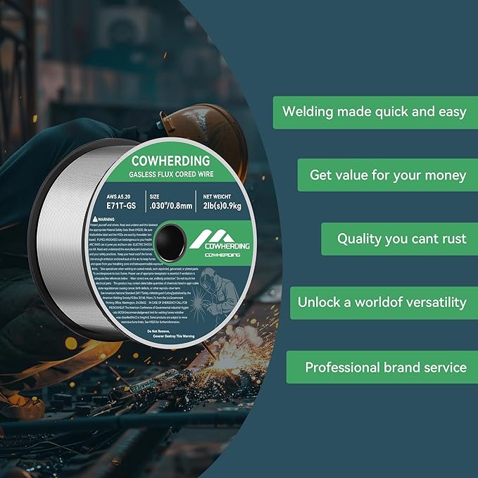 Mig Welding Wire, Flux Core Wire .030" E71T-GS 2-Pound Gas Solid Carbon Steel Low Splatter Mig Welding Wire Solid Wire for Mild Stee, High Feedability Strong ABS Plastic Spool Welding Wire