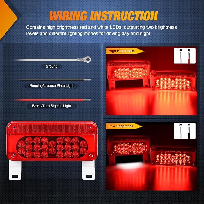 Nilight RV Tail Light 2PCS 54 LED White License Plate Lights Red Running Stop Brake Turn Signals Surface Mount Waterproof Taillights for Camper Van Caravan
