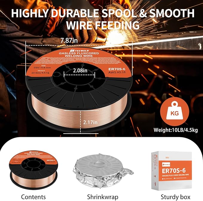 Solid MIG Welding Wire ER70S-6 0.35 Inch 10LB Spool - Low Spatter Carbon Steel Gas Shielded Wire with High Feedability ABS Spool for All Position Welding
