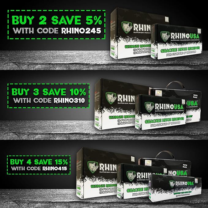 Rhino USA Recovery Tow Strap (4" x 30') - 40,320lb Break Strength - Emergency Recovery Strap Tow Rope for Diesel Trucks, Backhoe, Excavators & More - Heavy Duty Towing Strap for Offroad 4x4 Use