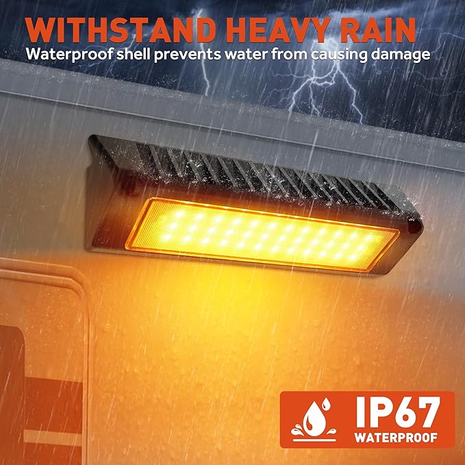 LED RV Exterior Porch Utility Light Waterproof 10-30V DC Low Current 9" Lighting Fixture 54W 2000LM Aluminum Base led Scene Lighting for RV, Trailer, Camper(6000K Nature Yellow White)