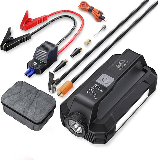 6000A Car Battery Jump Starter Portable Charger with150PSI Tire Inflator Air Compressor,Air Pump and PD100W Fast Charge,1200LM Lights,12V Battery Booster Pack,Jump Box (for All Gas/12L Diesel)