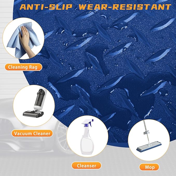 Boshen 5x12FT Garage Floor Mat, 2.5mm Thickened Diamond Plate PVC Rubber & Vinyl Flooring Roll, 60 SQFT Non-Slip Rubber Garage Mat for Floor Under Car Protection - Blue