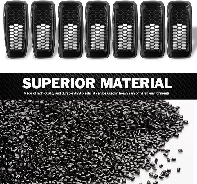 JINCHEN 7pcs Grill Mesh Inserts Fit for Jeep Cherokee 2014-2018, Honeycomb Mesh Front Grill Inserts Grille Cover Frame Trims (Bright Black)