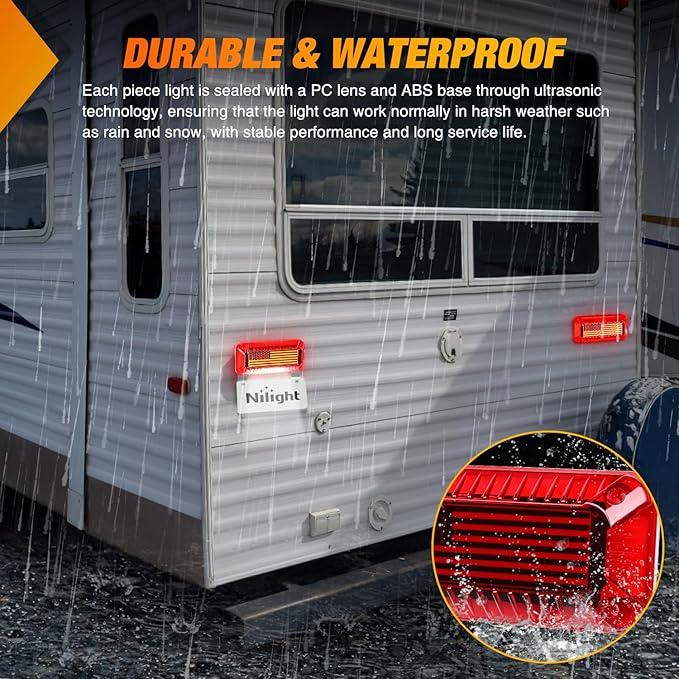 Nilight RV Tail Light 2PCS 72 LED Red Running Stop Brake Turn Signals White License Plate Lights Surface Mount Waterproof Taillights for Caravan Camper Van