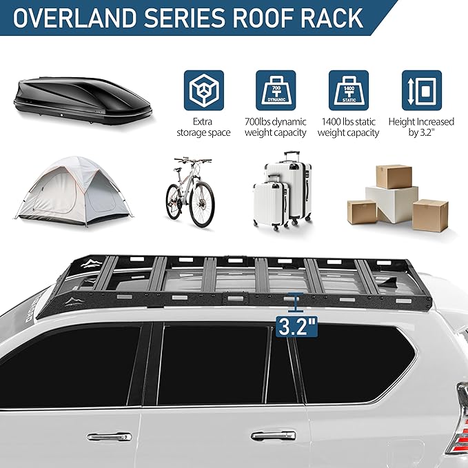 Hooke Road GX460 Full Length Roof Rack Aluminum Cross Bars for 2010-2023 Lexus GX460, Low Profile Overlanding Rooftop Storage Cargo Basket Rails Luggage Carrier
