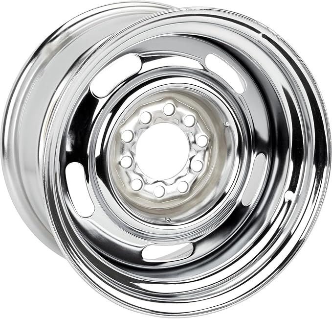 Speedway Motors 15x5 GM Rally Wheel in Silver Paint, Dual 5x4.5 & 5x4.75 Bolt Pattern for Ford/GM Fitment, High-Strength Steel Construction with Classic Five-Slot Styling