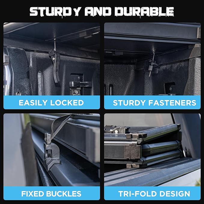 Hard Folding Truck Bed Tonneau Cover Compatiable with Ford F150 F-150 2015-2025 8.2 FT Long Box, Tri Fold Style