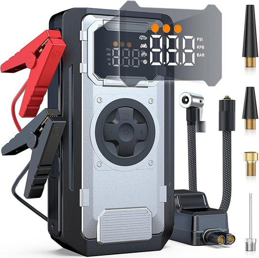 Portable Car Jump Starter with Air Compressor,5000A 150PSI Car Battery Jump Starter (10.0L Gas/8.0L Diesel Engines),12V Pack Jump Box with Large Digital Display