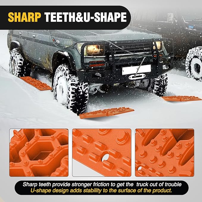Nilight Recovery Off-road Traction Boards with Jack Lift Base Emergency Tire Ladder Mats For 4WD 4X4 Mud Sand Snow with 2PCS Mounting kit Carry Bag 2 leashes (Orange)