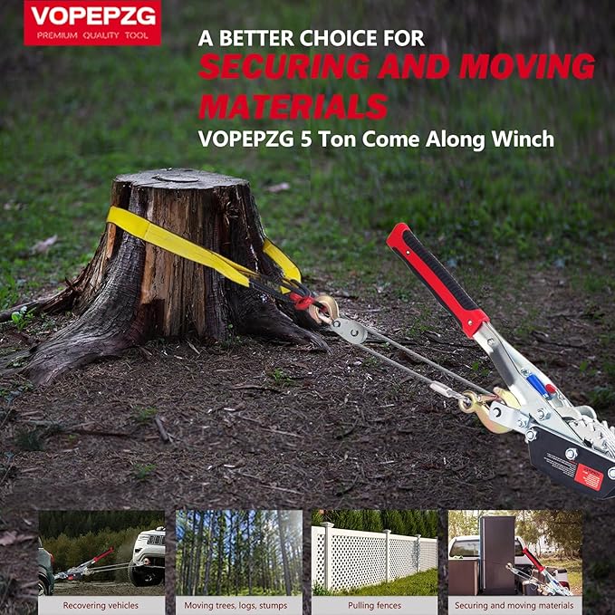 Come Along Winch,5 Ton Capacity with 11.5FT Steel Cable,Heavy Duty Come Along Tool with Dual Gears,3 Hooks,Hand Winch Tool for Road Vehicle Recovery and Pulling Tree,Fence Stretcher,Frame