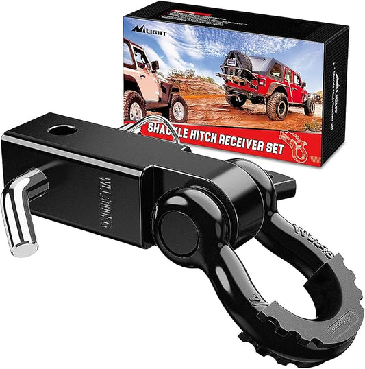 Nilight Shackle Hitch Receiver 2Inch 45000 LBs Breaking Strength 3/4" D Ring w/Trailer Pin Heavy Duty Solid Recovery Towing Kit for Trucks Jeeps Off-Road