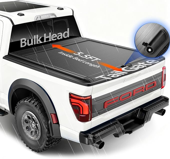 Retractable Hard Tonneau Cover Fits 2015-2025 Ford F-150 Truck Bed Tonneau Cover (Incl, Lightning/Raptor) (5.5 FT)