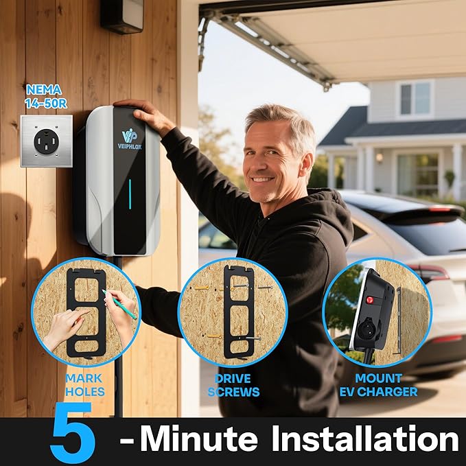 Level 2 EV Charger 40 Amp, EV Chargers for Home 240V, Electric Car Charger 9.6kW, Outdoor/Indoor Electric Vehicle Fast Charging Stations, EVSE with NEMA 14-50 Plug, 25ft Cable, J1772