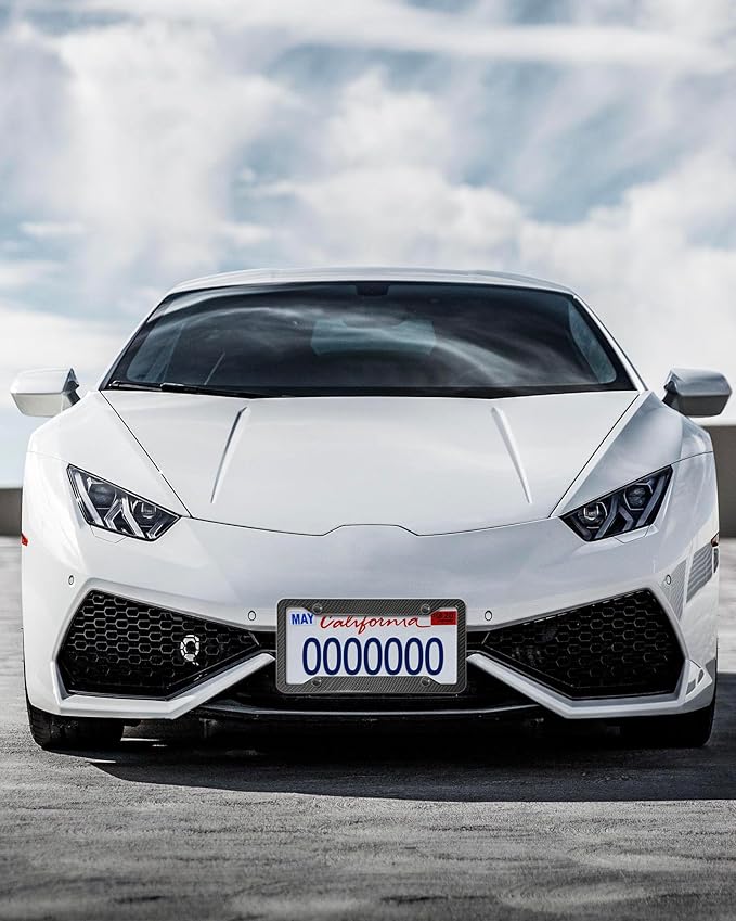 Carbon Fiber License Plate Frames- 2 Pack Black Aluminum Front & Rear Auto Car Tag Holder, Heavy Duty Bracket with Mount Hardware, Screws Caps, Rattle Proof Pads (Carbon Pattern